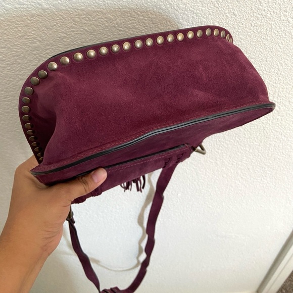 Sundance fringe wine burgundy suede studded western adjustable bag crossbody - Picture 8 of 16